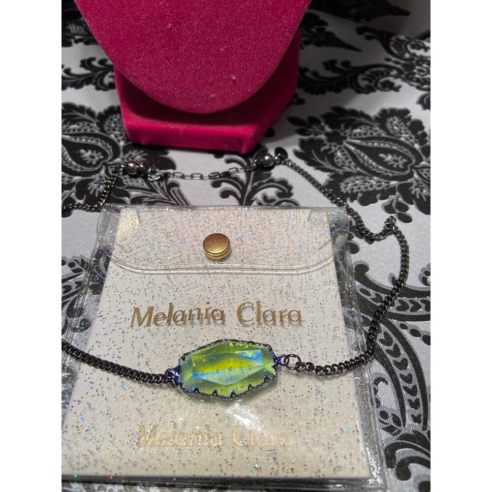 Melania Clara gunmetal and green pendant necklace